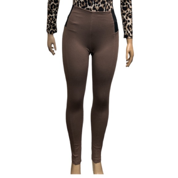 Nina Rossi Casual Ponte Leggings Pants, High Waist Brown Black size S NWOT - Picture 7 of 14